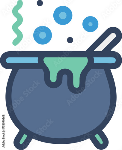 A bubbling cauldron filled with a mysterious liquid, emitting steam and creating an enchanting atmosphere.
