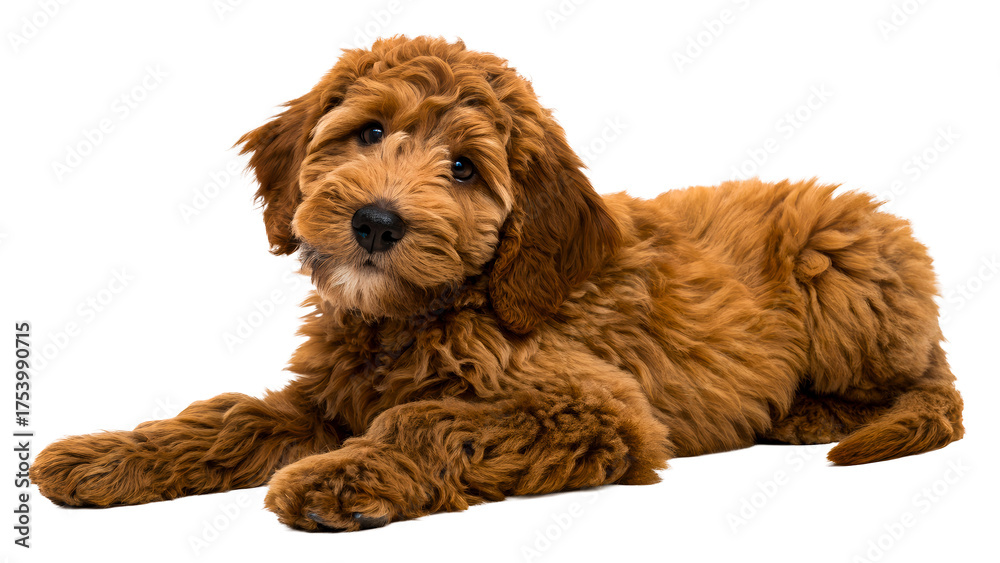 Fototapeta premium Adorable fluffy golden retriever puppy resting