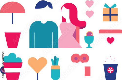 Romantic valentine couple lifestyle icons watching movie vector illustration