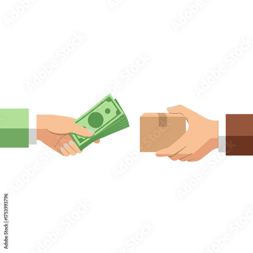 Hands Exchanging Cash for a Package, Direct Payment for Delivery Service