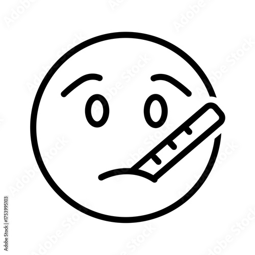 Vector black line icon for Unwell face