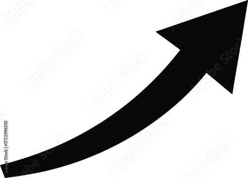 Thick solid black arrow illustration with upward curve scalable vector graphic