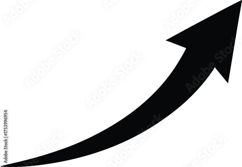 Elegant tapering arrow sweeping upward in a graceful arc vector illustration