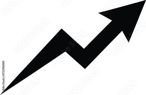 Black zigzag arrow moving upward diagonally showing progress and growth vector illustration