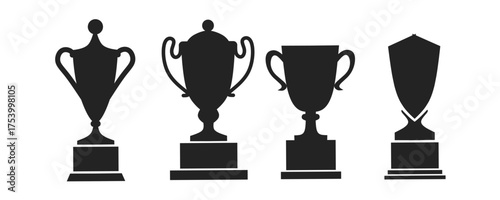 Collection of trophy silhouettes on a white background, for victory, awards, competitions 