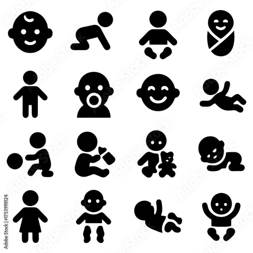 Baby Icon Collection: A charming compilation of baby icons, depicting various activities and stages of infancy. It captures the essence of early childhood