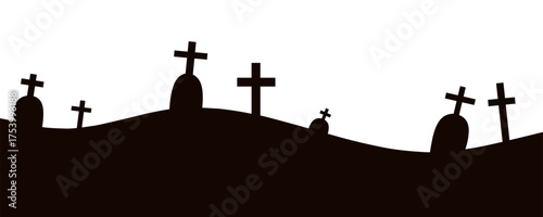 Cemetery silhouettes and rows of gravestones are perfect for Halloween, horror, mystery. 