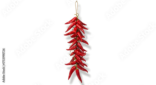 Traditional Italian red chili pepper string (peperoncini) hanging 