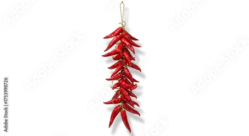Fototapeta na wymiar Traditional Italian red chili pepper string (peperoncini) hanging 