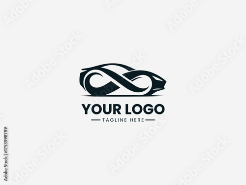 Modern sports car silhouette with infinity symbol representing speed and innovation vector illustration