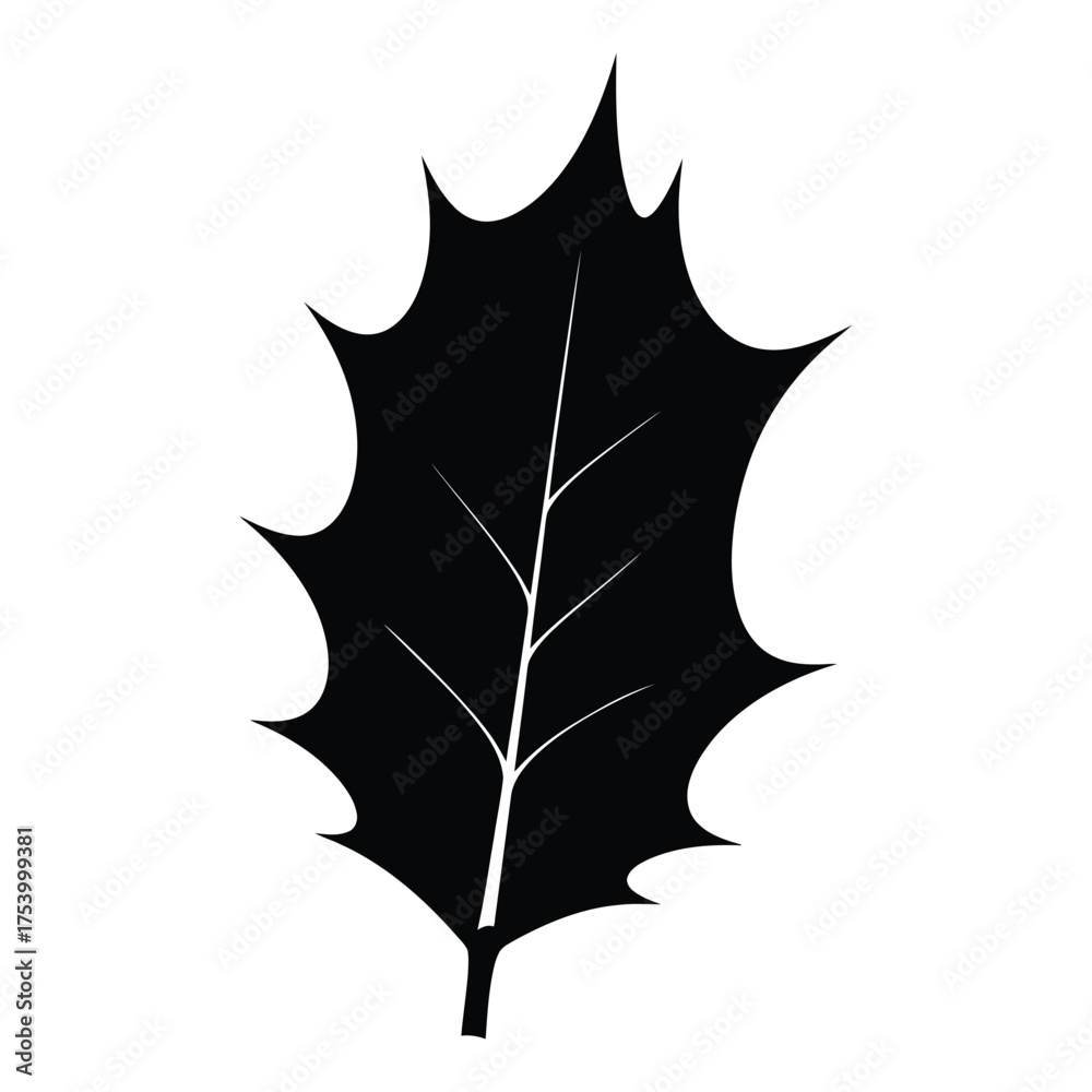Naklejka premium Iconic black holly leaf silhouette with subtle vein detail for festive and seasonal design projects