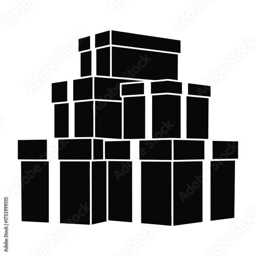 Stacked black gift boxes silhouette symbolizing holidays celebrations presents surprise and generosity