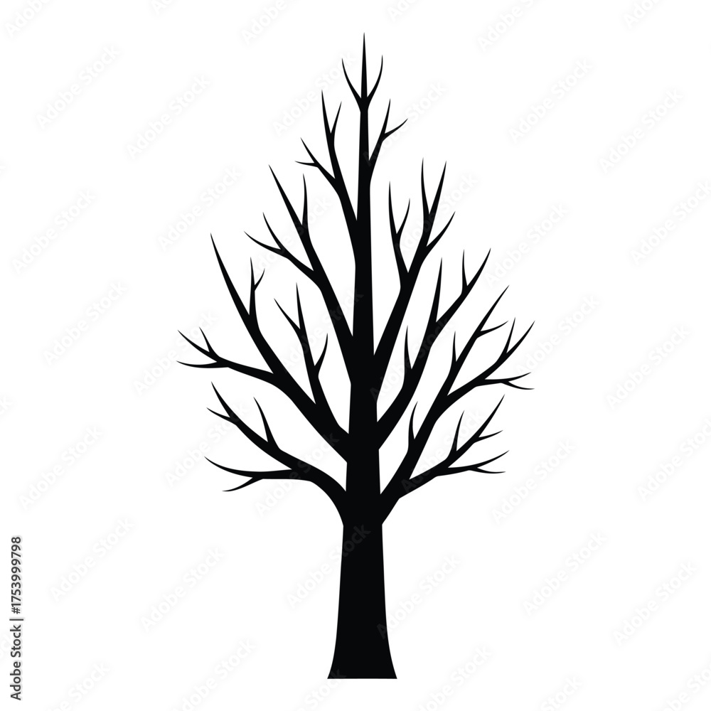 Obraz premium Silhouette of a bare deciduous tree with intricate branches reaching upwards in a naturalistic form