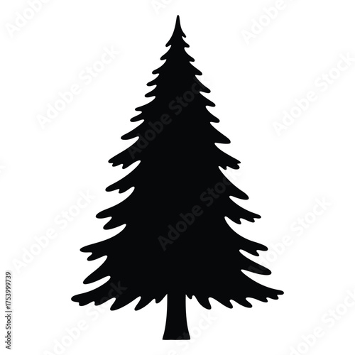 Silhouette of a tall evergreen pine tree in a classic conical shape symbolizing nature and the outdoors