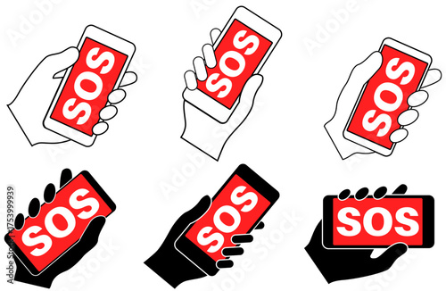 set collections emergency sos sign. smartphone with sos symbol design vector illustration