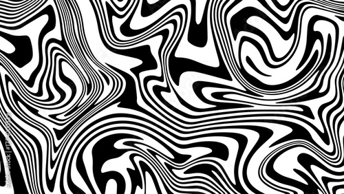 ABSTRACT ILLUSTRATION MARBLED TEXTURE LIQUIFY PSYCHEDELIC BLACK AND WHITE DESIGN. OPTICAL ILLUSION BACKGROUND VECTOR DESIGN