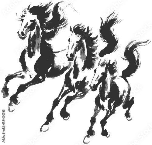 Black horse illustration with brush touches generative AI