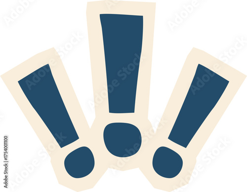 Exclamation Marks Icon in Scrapbook, Doodle, Paper Cutout Style