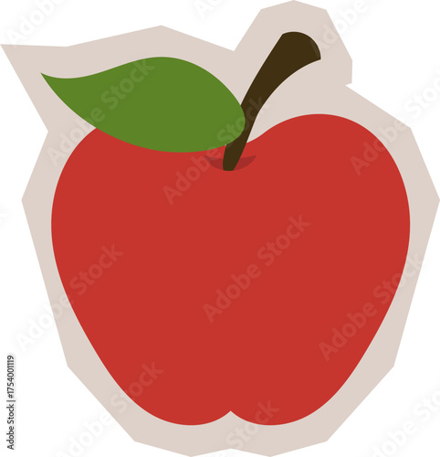 Apple Fruit Icon in Scrapbook, Doodle, Paper Cutout Style