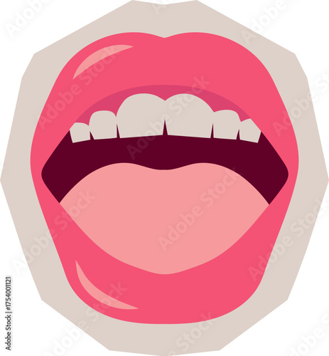 Open Mouth Icon in Scrapbook, Doodle, Paper Cutout Style