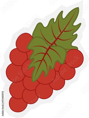 Red Grape Vine Icon in Scrapbook, Doodle, Paper Cutout Style