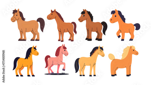 cute cartoon horse vector set