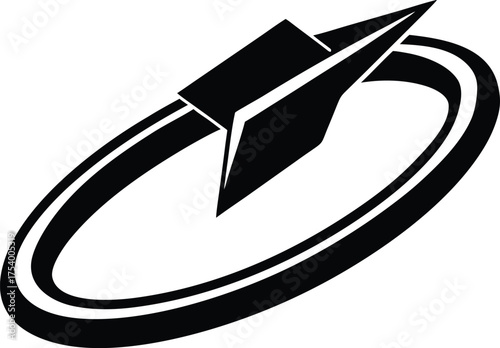 Sleek chrome arrow icon symbolizing precision and breakthrough in a platinum ring vector