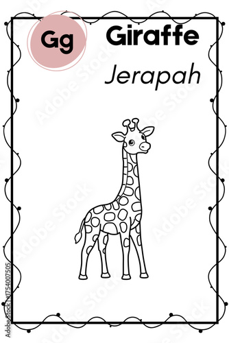 Educational English Alphabet Coloring Page for Kids  with Children Reading and Learning Letters G for Early Development Activities