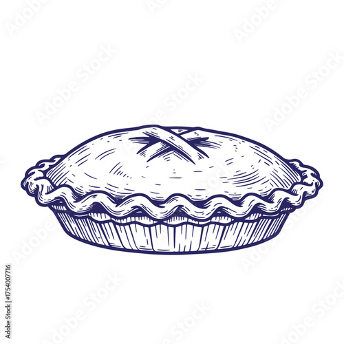 Delicious vintage art illustration of a freshly baked apple pie with a crisscross crust