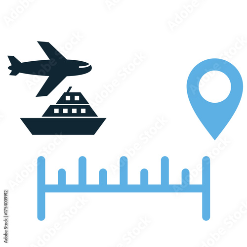 Travel distance icon vector. Ideal for route length, measurement, and navigation themes. This graphic symbolizes the span or route length between two geographical points.