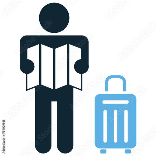 Tourism icon vector. Ideal for sightseeing, global travel, and vacation themes. This graphic symbolizes the act of visiting and exploring new places worldwide.