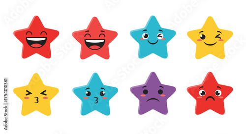 A collection of cartoon stars displaying various funny emotions and expressions.