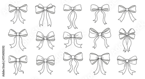 A diverse collection of elegantly drawn decorative bows suitable for various crafting and design applications.