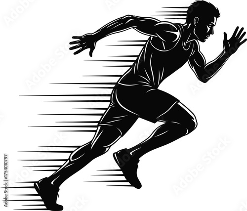 Dynamic Silhouette of a Sprinting Athlete with Speed Motion Lines Vector Illustration
