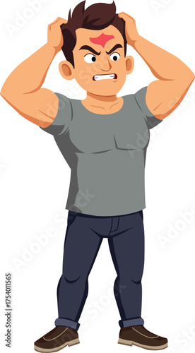 Angry Man Grabbing His Head in Frustration