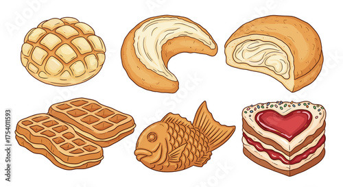 An assortment of delicious baked goods including pastries bread and sweet treats.