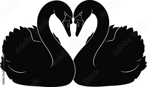 Elegant Black Swans Forming Heart Shape Silhouette Vector Illustration