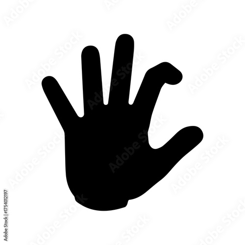 Black Human Hand Silhouette Palm and Fingers Gesture Isolated on White Background Vector illustration