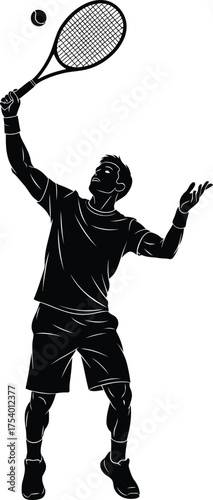 Dynamic Male Tennis Player Serving Silhouette Vector Illustration