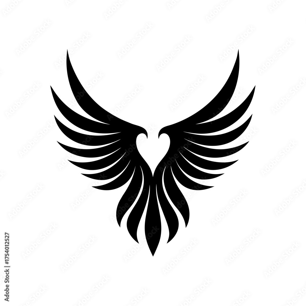 Fototapeta premium Stylized symmetrical wings design on transparent background silhouette