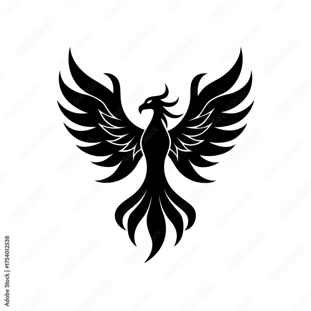 Obraz premium Stylized phoenix bird black design on transparent background silhouette