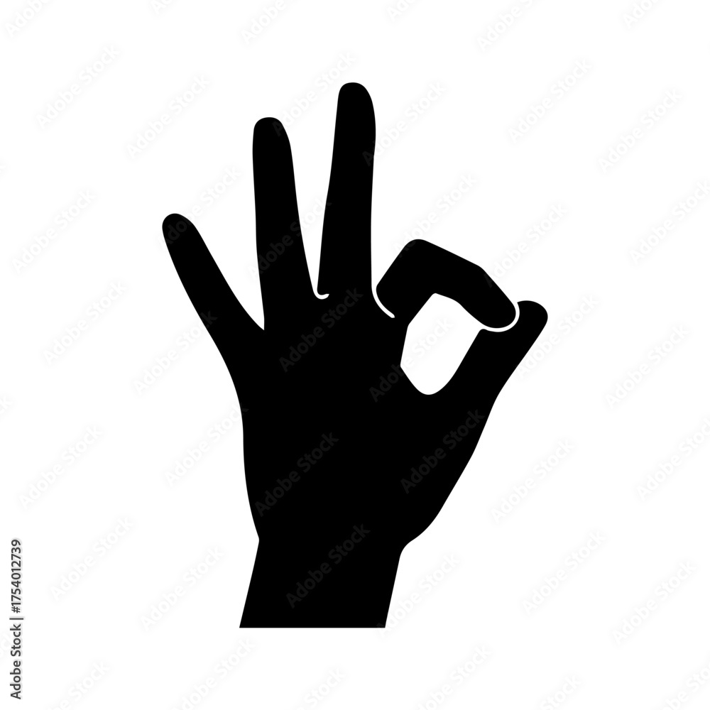 Obraz premium OK Hand Gesture Silhouette Symbol for Approval and Perfection Vector Illustration