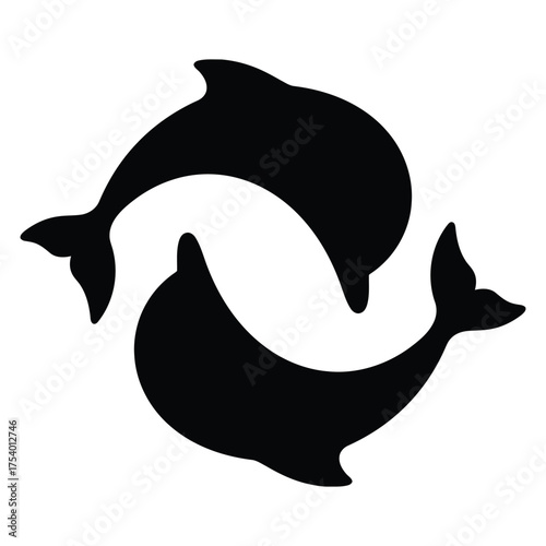 Stylized yin yang dolphin vector symbolizing harmony, balance, and duality in nature, perfect for tattoos, decor, and symbolism