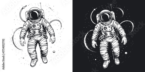 Astronaut in Space Illustration of a Spaceman Floating in Outer Space with Stars and Nebula Elements