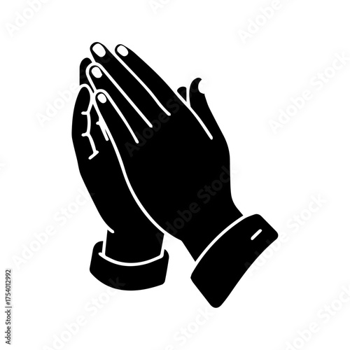 Praying Hands Silhouette Icon on White Background Vector Illustration
