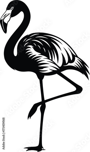 Minimalist Black and White Flamingo Silhouette Vector Illustration Tropical Bird Design