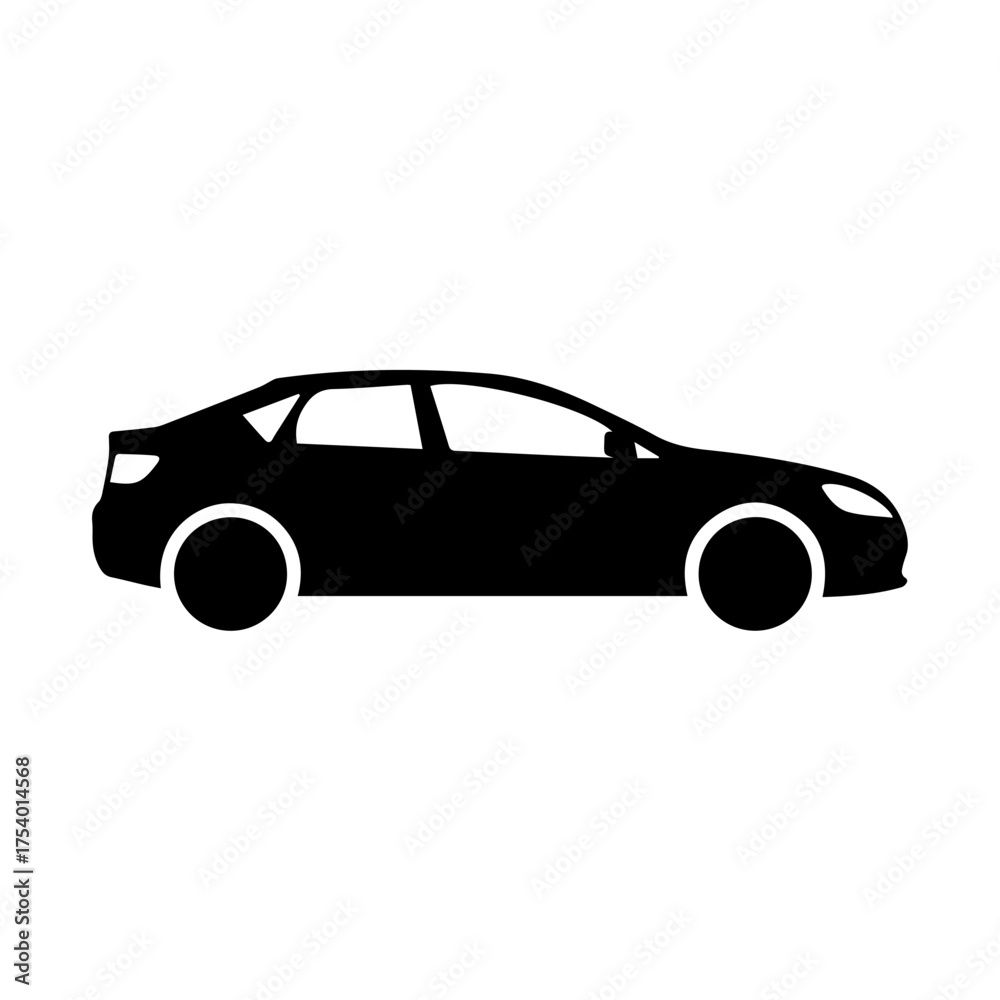 Naklejka premium Black Car Silhouette Icon Modern Vehicle Graphic Transportation Symbol Automobile Design Element Vector Vector Illustration
