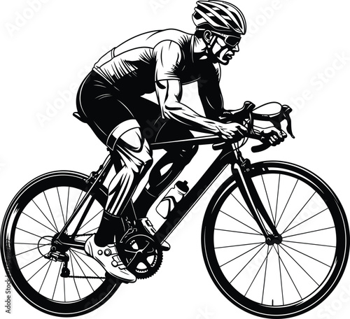 Male Cyclist on Road Bike Vector Illustration Monochrome Graphic