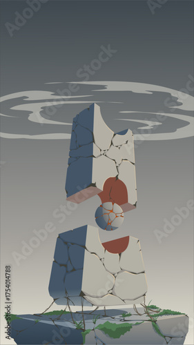 Vector illustration of an abandoned ancient stone monument