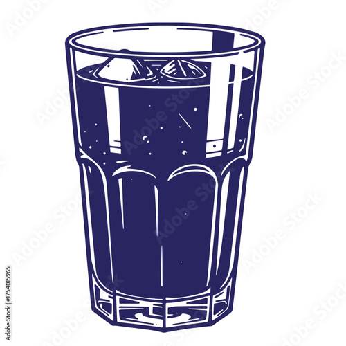 Vector illustration of a refreshing drink with ice cubes in a tall glass
